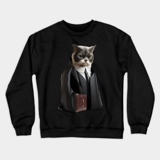 Skeptical Lawyer Cat in Advocate Gown Crewneck Sweatshirt